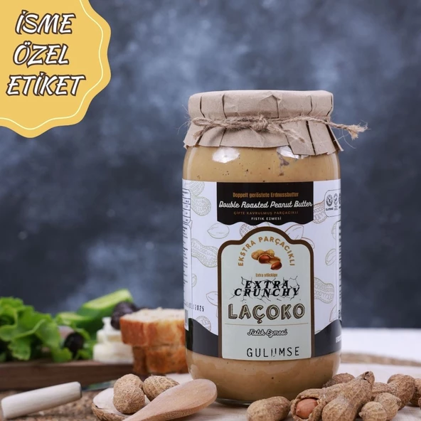 Laçoko 1kg İsme Özel Şekersiz,Glutensiz,Doğal Çifte Kavrulmuş Parçacıklı Extra Crunchy Fıstık Ezmesi ürün görseli 1