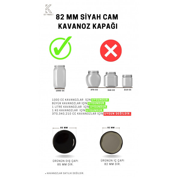 Standart Cam Kavanozlar İçin 82 mm Siyah Twist-Off Kavanoz Kapağı - 20'li Paket ürün görseli 1