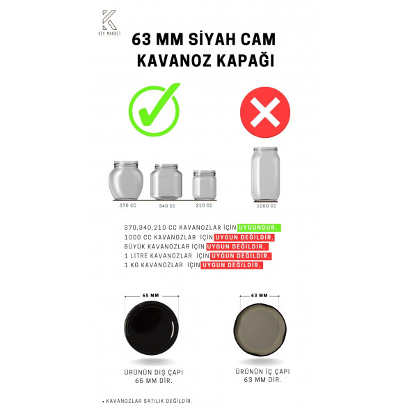 Gün Kapak TWİST OF 63 MM Siyah Cam Kavanoz Kapağı 20 Adet ürün görseli 1