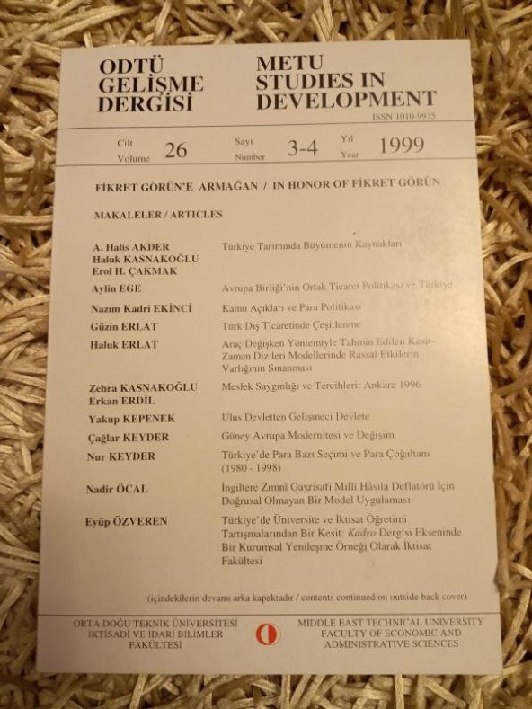 ODTÜ GELİŞME DERGİSİ / METU STUDIES IN DEVELOPMENT  * Cilt: 26 *  Sayı: 3 - 4  * Yıl: 1999  /  FİKRET GÖRÜN'E ARMAĞAN - IN HONOR OF FİKRET GÖRÜN ürün görseli 1