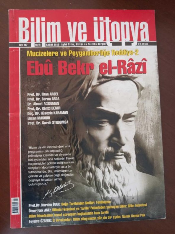 BİLİM ve ÜTOPYA  Aylık Bilim,Kültür ve Politika Dergisi  Sayı:197 * Kasım  2010 / Mucizelere ve Peygamberliğe Reddiye- 2  EBU BEKR EL-RÂZÎ ürün görseli 1