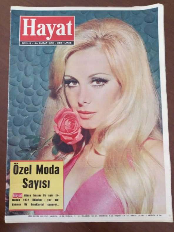 HAYAT HAFTALIK MECMUA *Sayı: 9 * 24  ŞUBAT 1972 * TÜM EKLERİ İÇİNDEDİR / Kapak: FİLİZ AKIN  *  ÖZEL MODA SAYISI * 1972  İLKBAHAR - YAZ  MODASININ İLK ÜRÜNLERİ ürün görseli 1