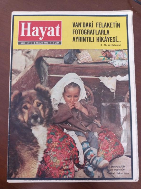 HAYAT HAFTALIK MECMUA *Sayı:49 *  2 ARALIK 1976 * TÜM EKLERİ İÇİNDEDİR / VAN' DAKİ FELAKETİN FOTOĞRAFLARLA AYRINTILI HİKAYESİ ürün görseli 1