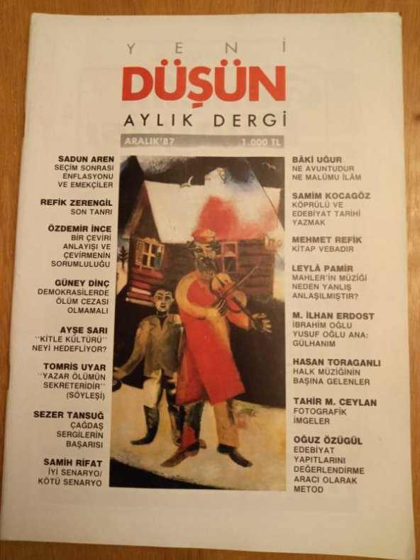 YENİ DÜŞÜN    Aylık Dergi  * Aralık  1987  *  SAYI: 14/44  /  OĞUZ ÖZÜGÜL: EDEBİYAT YAPITLARINI DEĞERLENDİRME ARACI OLARAK METOD * FOTOĞRAFİK İMGELER ürün görseli 1