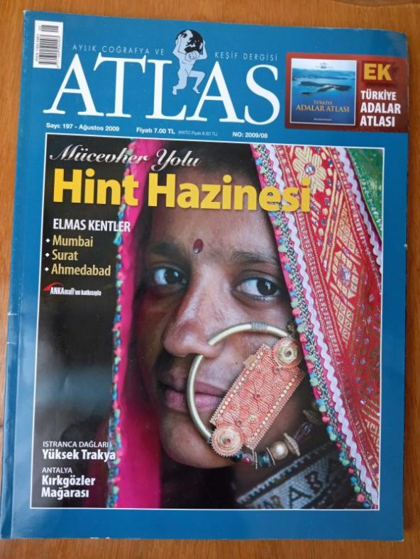 ATLAS Aylık Coğrafya ve Keşif Dergisi Ağustos 2009 * Sayı: 197 / Mücevher Yolu HİNT HAZİNESİ * ELMAS KENTLER Mumbai , Surat , Ahmedabat ürün görseli 1