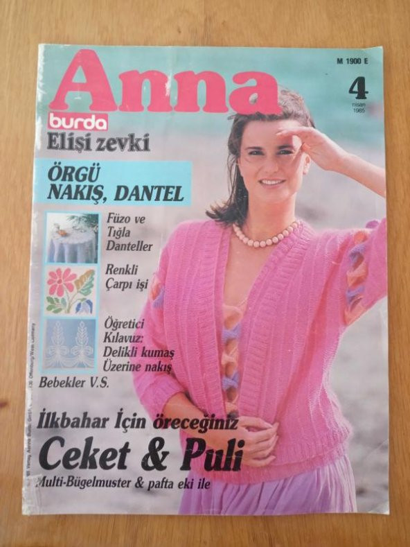 ANNA  burda  Elişi zevki  * 4  NİSAN   1985 /   Öğretici Kılavuz:Delikli kumaş üzerine nakış. * İlkbahar için öreceğiniz CEKET & PULİ*RENKLİ ÇARPI İŞİ ürün görseli 1