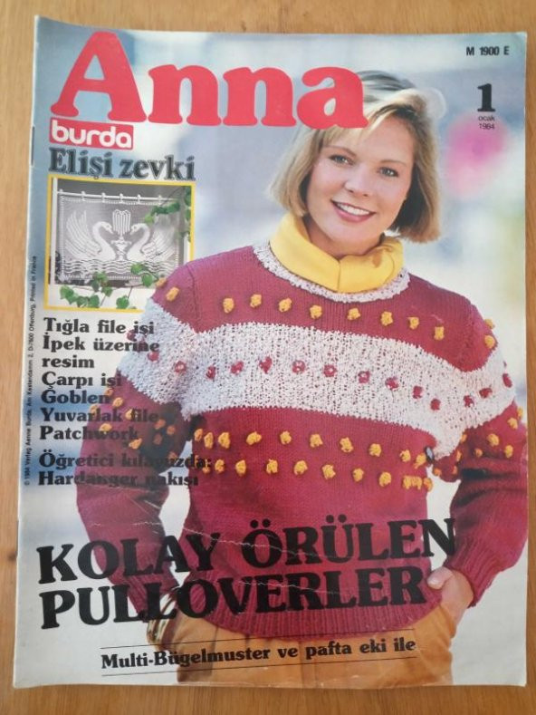 ANNA  burda  Elişi zevki  * 1  OCAK   1984  /  Öğretici Kılavuz: Hardanger nakışı* Tığla file işi İpek üzerine resim * KOLAY ÖRÜLEN  PULLOVERLER ürün görseli 1