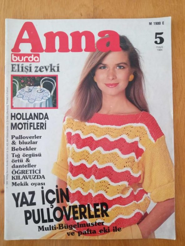 ANNA  burda  Elişi zevki  * 5 MAYIS 1984  /  Öğretici Kılavuz: MEKİK OYASI * HOLLANDA MOTİFLERİ * YAZ İÇİN PULLOVERLER ürün görseli 1