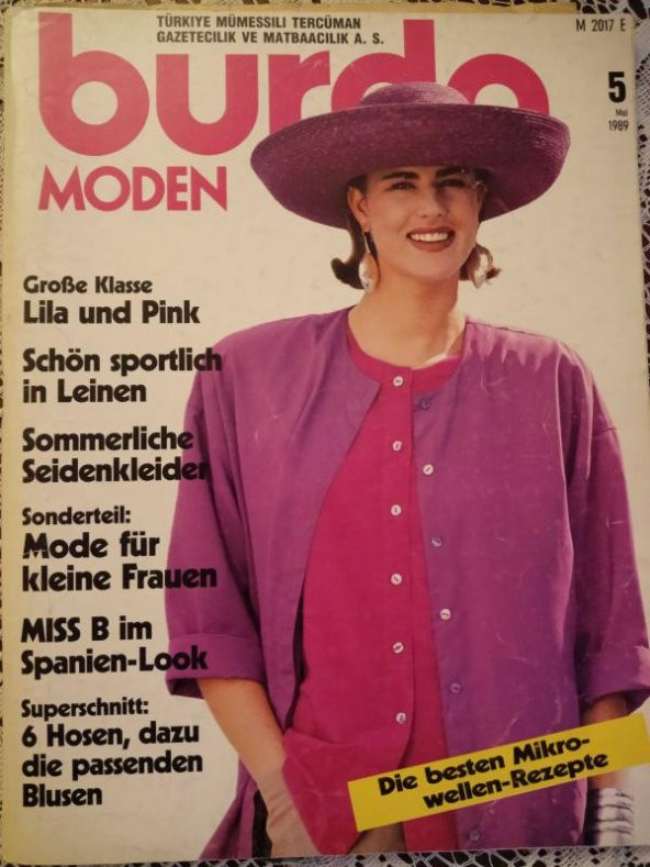 BURDA  MODEN  ( Türkçe İzahlı Burda Mecmua )  5  Mai 1989 / 2 Patronlu Pafta + 1 Türkçe İzahlı Anahtar ürün görseli 1