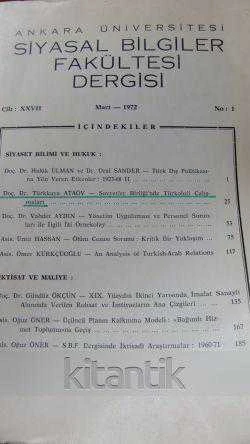 ANKARA ÜNİVERSİTESİ  SİYASAL BİLGİLER FAKÜLTESİ DERGİSİ  Cilt : XXVII    Sayı: 1   Yıl : 1972 ürün görseli 1