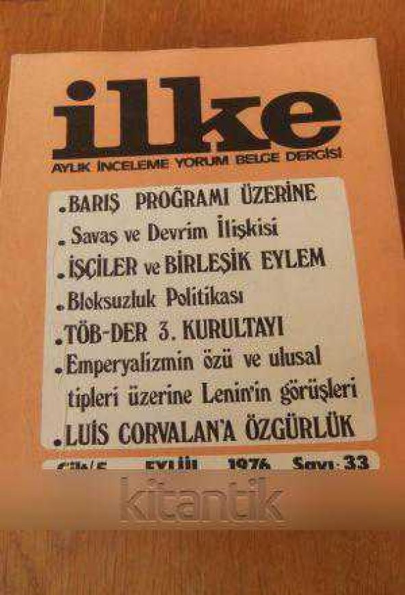 İLKE Aylık İnceleme Yorum Belge Dergisi SAYI:33 - EYLÜL  1976 ürün görseli 1