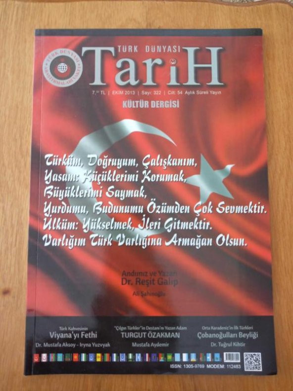 Türk Dünyası  TARİH  Kültür Dergisi * Sayı: 322 * EKİM 2013 / Andımız ve Yazarı  Dr. REŞİT GALİP  * ORTA KARADENİZ'İN İLK TÜRKLERİ; ÇOBANOĞULLARI BEYLİĞİ ürün görseli 1