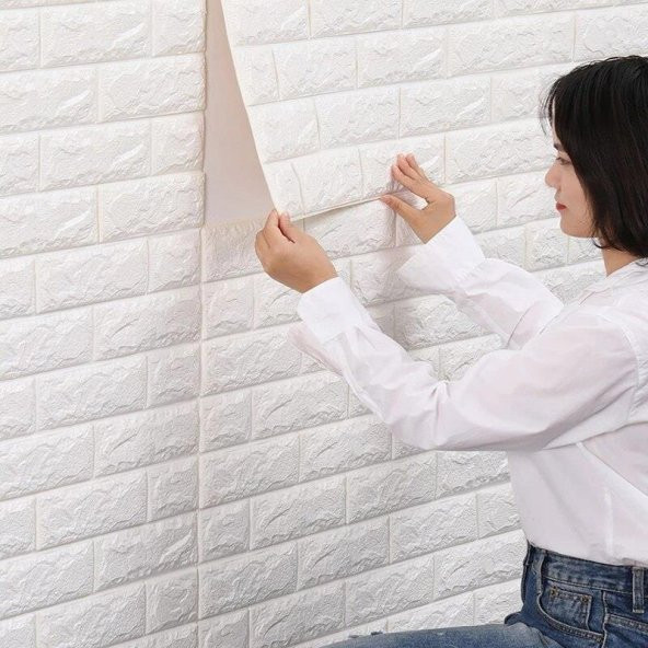 Renkli Duvarlar 70X23 cm Beyaz Kendinden Yapışkanlı 3D Esnek Duvar Kağıdı Paneli KREATİF ürün görseli 1