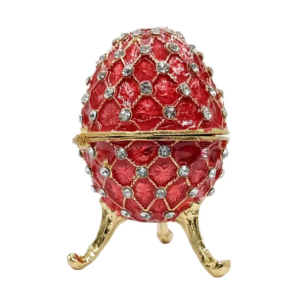 Faberge Yumurta Swarovski Taşlı Lüks Mücevher Kutusu Kırmızı 10 cm ürün görseli 1