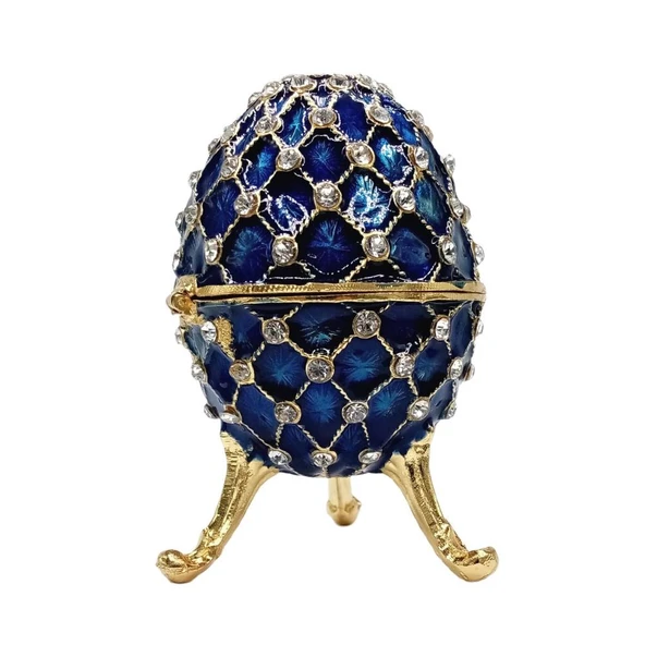 Faberge Yumurta Swarovski Taşlı Lüks Mücevher Kutusu Mavi 10 cm ürün görseli 1
