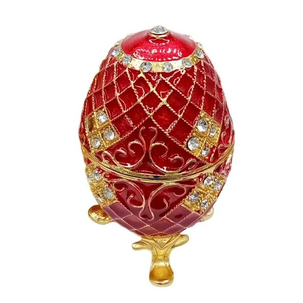 Faberge Yumurta Swarovski Taşlı Lüks Mücevher Kutusu Kırmızı 10cm ürün görseli 1