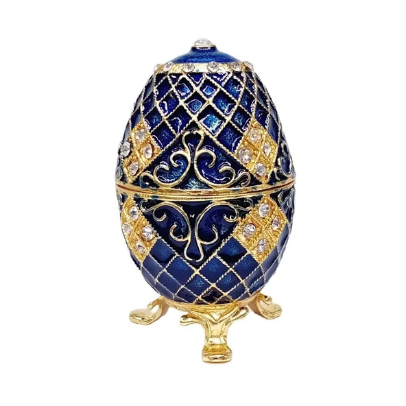 Faberge Yumurta Swarovski Taşlı Lüks Mücevher Kutusu Mavi 10cm ürün görseli 1