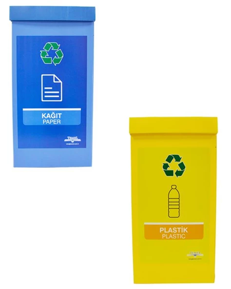 2’li Geri Dönüşüm Kutusu Sıfır Atık Kutusu Set Plastik ve Kağıt ürün görseli 1