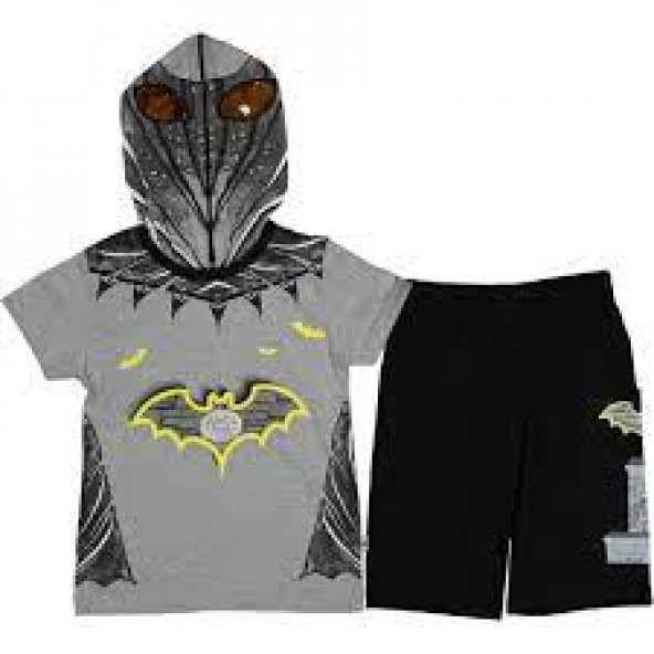 Gigas Batman Kapüşonlu Kısa Kollu Erkek Çocuk 2 Li Takım gri ürün görseli 1