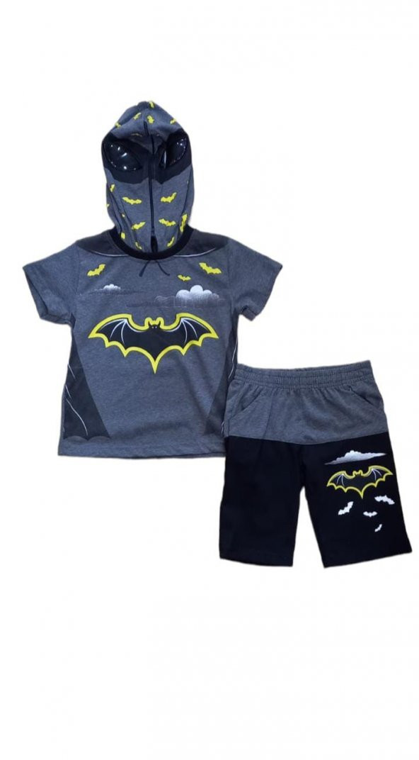 Gigas Batman Kapüşonlu Kısa Kollu Erkek Çocuk 2 Li Takım FÜME ürün görseli 1