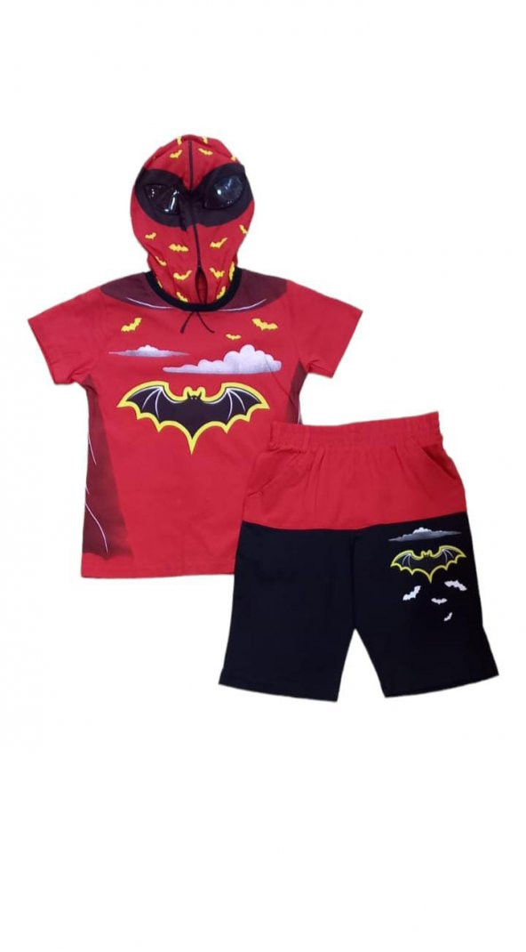 Gigas Batman Kapüşonlu Kısa Kollu Erkek Çocuk 2 Li Takım Kırmızı ürün görseli 1