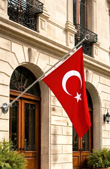 Bina Dıç Cephe Bayrak Direği-Uzun (155cm.)+70x105cm Türk Bayrağı ürün görseli 1