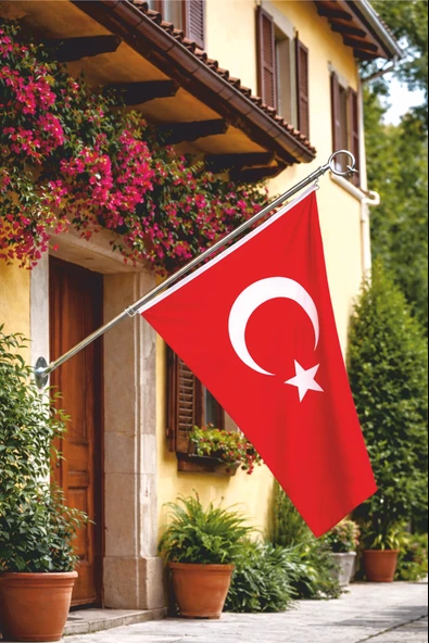 Bina Dıç Cephe Bayrak Direği-Kısa (130cm.)+70x105cm Türk Bayrağı ürün görseli 1