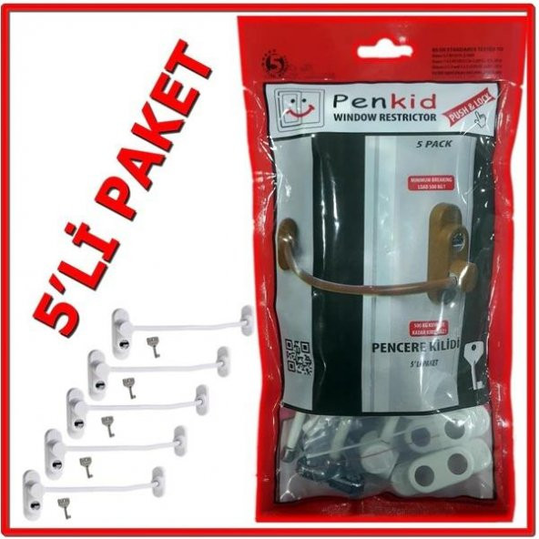 Penkid Çelik Halatlı Pvc Pencere Emniyet Kilidi Beyaz 5 li Set ürün görseli 1