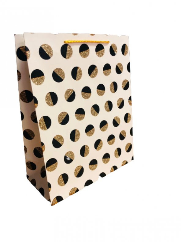 KARTON ÇANTA PUANLI MODELİ GOLD SİYAH 14CM X 11CM - 1 ADET ürün görseli 1