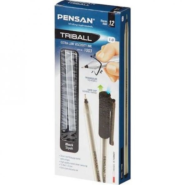 PENSAN TRIBALL TÜKENMEZ KALEM 1MM SİYAH 12Lİ PAKET ÜCRETSİZ KARG ürün görseli 1