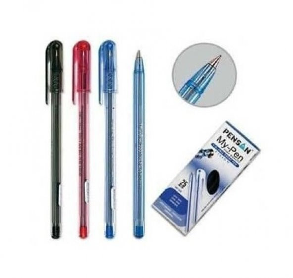PENSAN My-Pen Tükenmez Kalem Siyah Mavi Kırmızı 1mm Uçlu ürün görseli 1