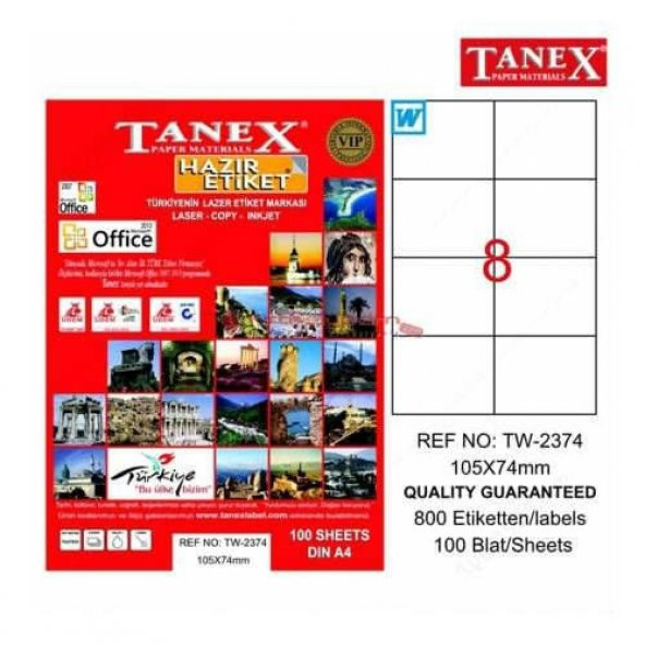 Tanex TW-2374 - 105 x 74 mm Laser Etiket 100 Adet Ücretsiz Kargo ürün görseli 1