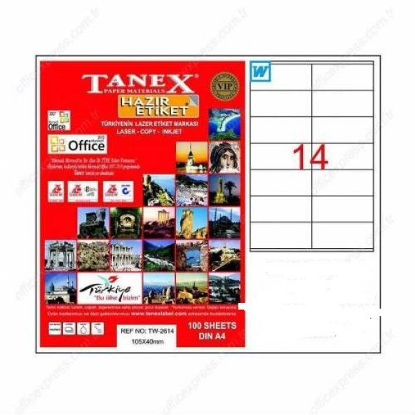 Tanex TW-2614 - 105 x 40 mm Laser Etiket 100 Adet Ücretsiz Kargo ürün görseli 1