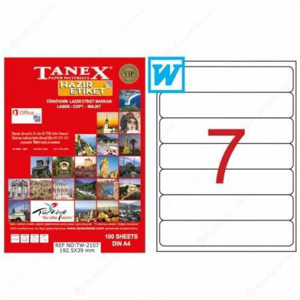 Tanex TW-2107 - 192,5 x 39 mm Laser Etiket 100 Adet Ücretsiz Karg ürün görseli 1