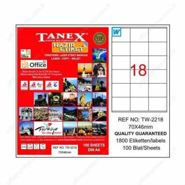 Tanex TW-2218 - 70 x 46 mm Laser Etiket 100 Adet Ücretsiz Kargo ürün görseli 1