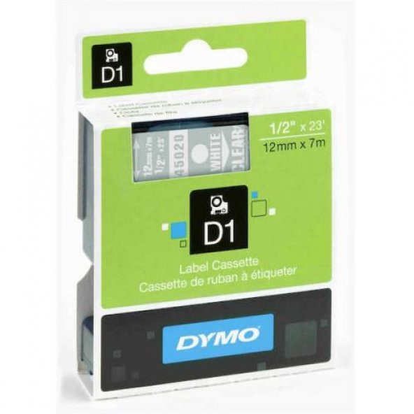 DYMO D1 ŞERİT 12MMx7MT ŞEFFAF/BEYAZ 720600 45020 ÜCRETSİZ KARGO ürün görseli 1