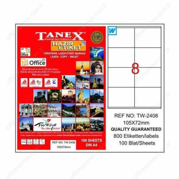 Tanex TW-2408 - 105 x 72 mm Laser Etiket 100 Adet Ücretsiz Kargo ürün görseli 1
