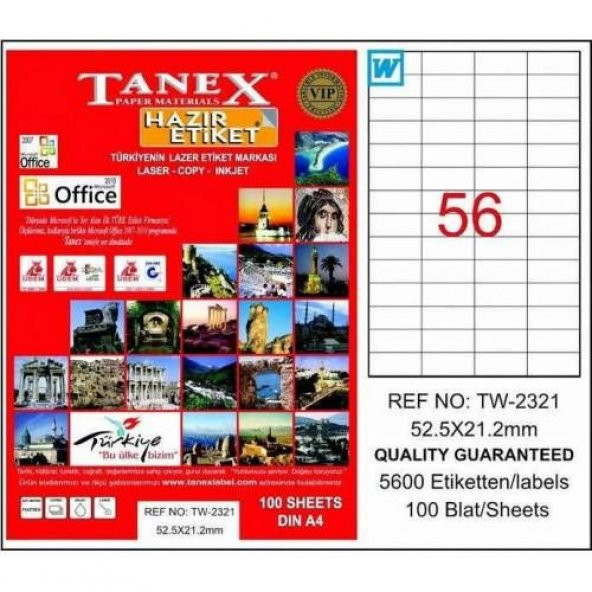Tanex TW-2321 - 52,5 x 21,2 mm Laser Etiket 100 Adet Ücretsiz Kar ürün görseli 1