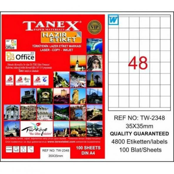 Tanex TW-2348 - 35 x 35 mm Laser Etiket 100 Adet Ücretsiz Kargo ürün görseli 1