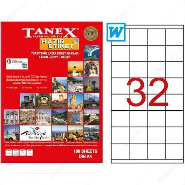 TANEX TW-2030, 38x44,5 mm Laser Etiket Ücretsiz Kargo ürün görseli 1
