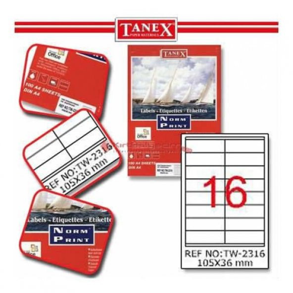 Tanex TW-2316 - 105 x 36 mm Laser Etiket 100 Adet Ücretsiz Kargo ürün görseli 1