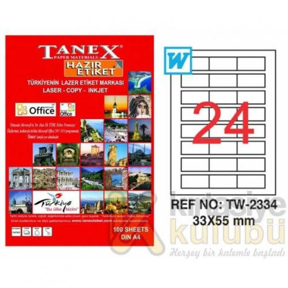 Tanex TW-2334 - 33 x 55 mm Laser Etiket 100 Adet Ücretsiz Kargo ürün görseli 1