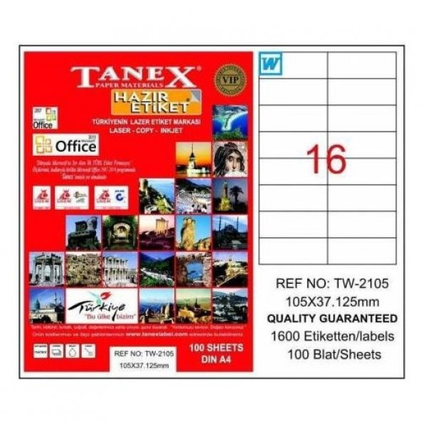 Tanex TW-2105 - 105 x 37,125 mm Laser Etiket 100 Adet ürün görseli 1