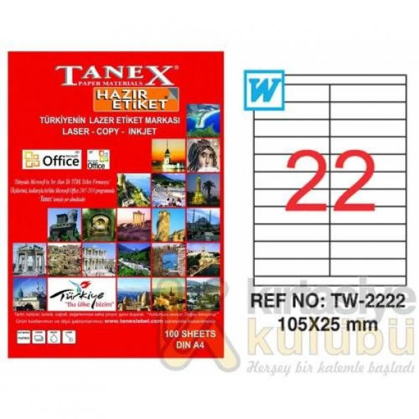 Tanex TW-2222 - 105 x 25 mm Laser Etiket 100 Adet Ücretsiz Kargo ürün görseli 1