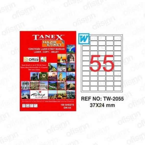Tanex TW-2055, 37x24 mm Laser Etiket Ücretsiz Kargo ürün görseli 1