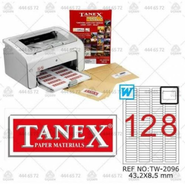 Tanex TW-2096 43,2x8,5 mm Laser Etiket 100 Adet Ücretsiz Kargo ürün görseli 1