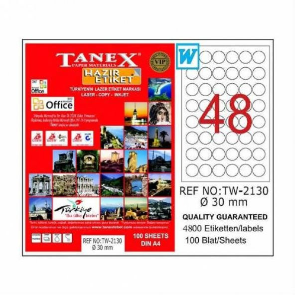 Tanex TW-2130 - 30 mm Laser Etiket 100 Adet Ücretsiz Kargo ürün görseli 1