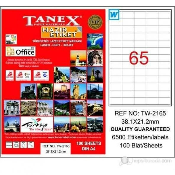 Tanex TW-2165 - 38,1 x 21,2 mm Laser Etiket 100 Adet ürün görseli 1