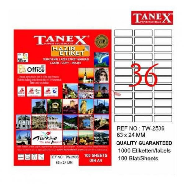 Tanex TW-2536 - 63 x 24 mm Laser Etiket 100 Adet Ücretsiz Kargo ürün görseli 1