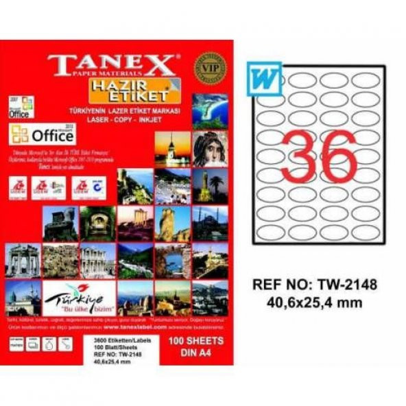 Tanex TW-2148 - 40,6 x 25,4 mm Laser Etiket 100 Adet Ücretsiz Kar ürün görseli 1
